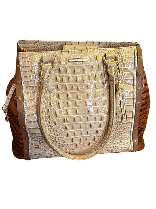 Brahmin Handbags - Brahmin Melbourne Croc Embossed Leather Colorblock Tote Bag Ivory Brown